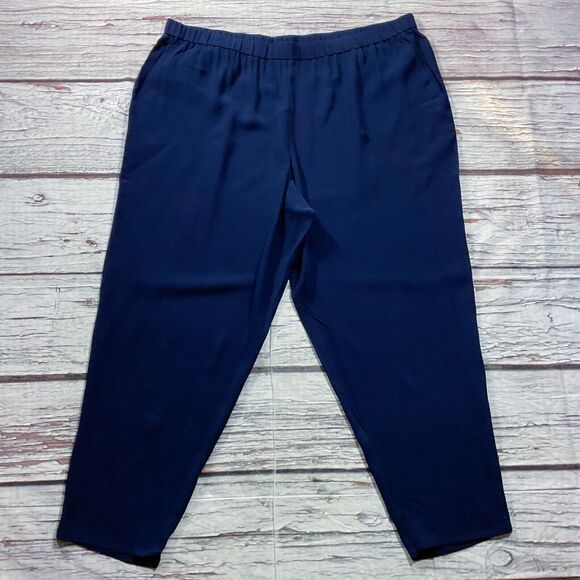 Eileen Fisher Womens Pants sz 2X new nwt $278 Navy Blue Silk Cropped Ankle x28" - Picture 5 of 12